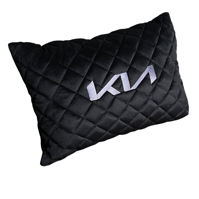 Подушки из алькантары Подушка из алькантары черная с вышивкой KIA (Новый лого) (Темно-серая)