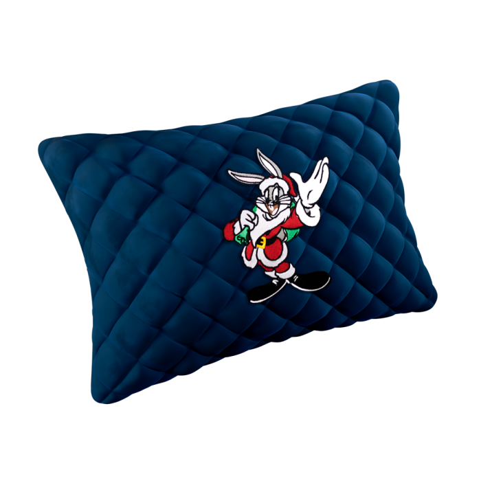 Подушки из алькантары Подушка из алькантары с вышивкой Багз Банни (Темно-синяя)